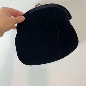 Vintage Black Velvet Gold Clasp Clutch Purse 9x9.5 inches